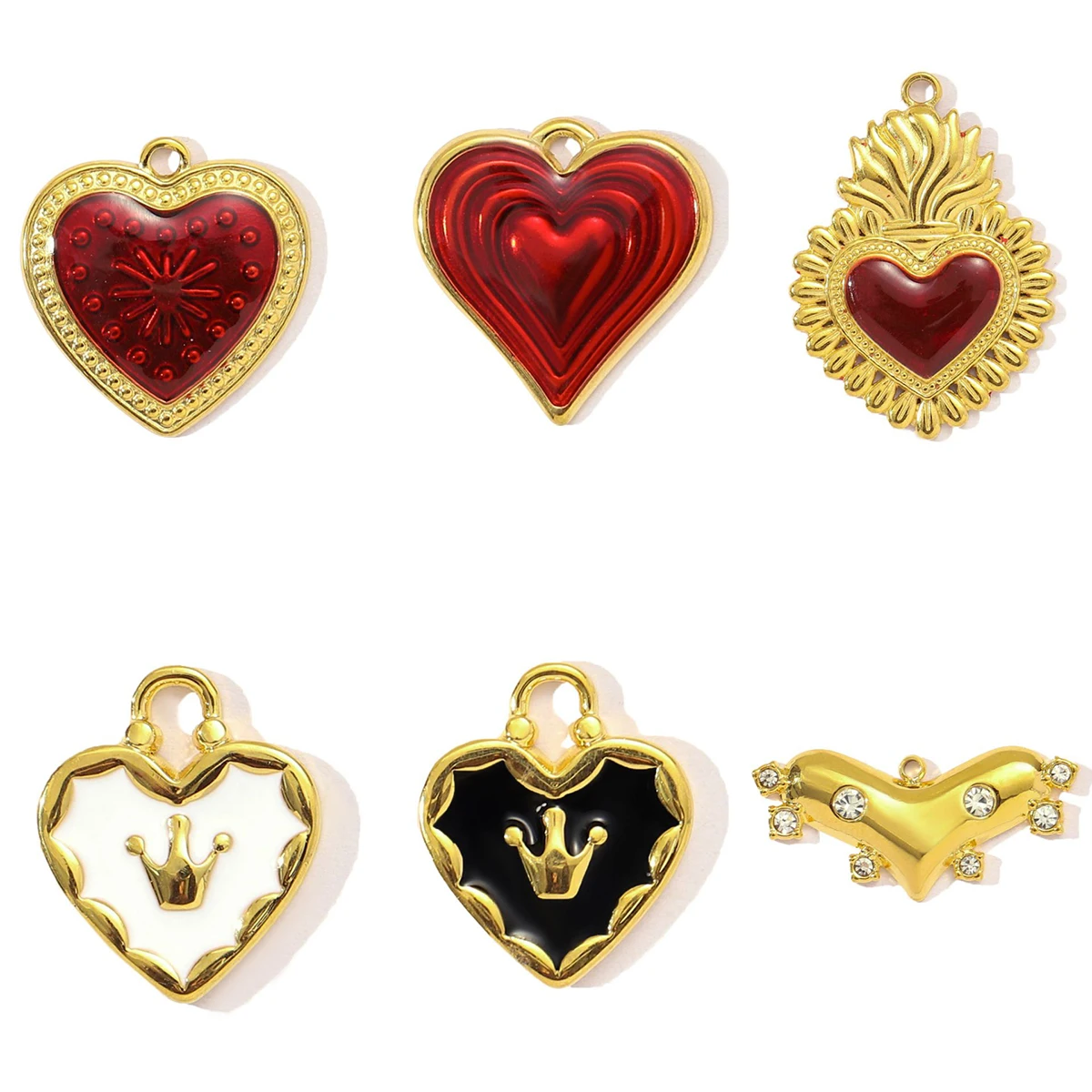 3Pcs/Lot Stainless Steel Heart Crown Charms Enamel Pendants For DIY Making Bracelet Necklace Jewelry Accessory Wholesale