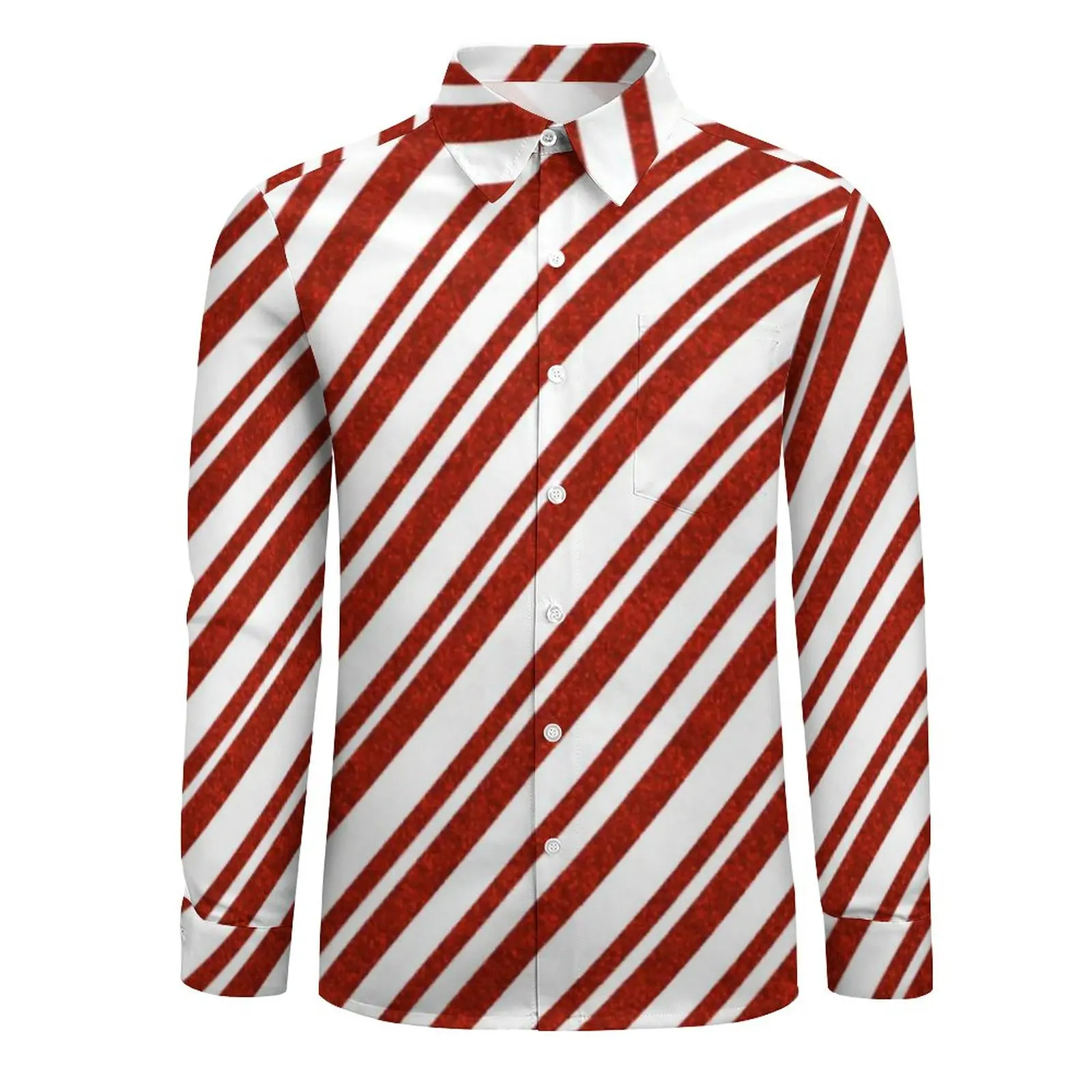 Red And White Line Casual Shirts Male Candy Cane Stripe Shirt Long Sleeve Fashion Street Style Blouses Autumn Clothes Large Size