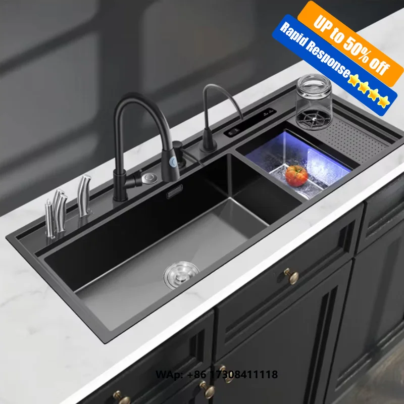 Ultrasonic Purification Multifunction Black Nano 304 Stainless Steel Kitchen Sink for Food Vegetable Washing
