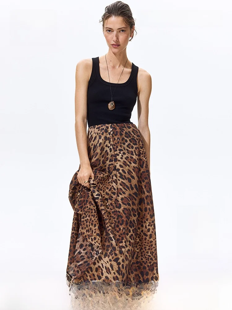 

High Waist A-Line Skirt Satin Fabric Elegant HM Women's Fashion Summer New Arrival Long Midi Skirt Ladies High Waist Skirt
