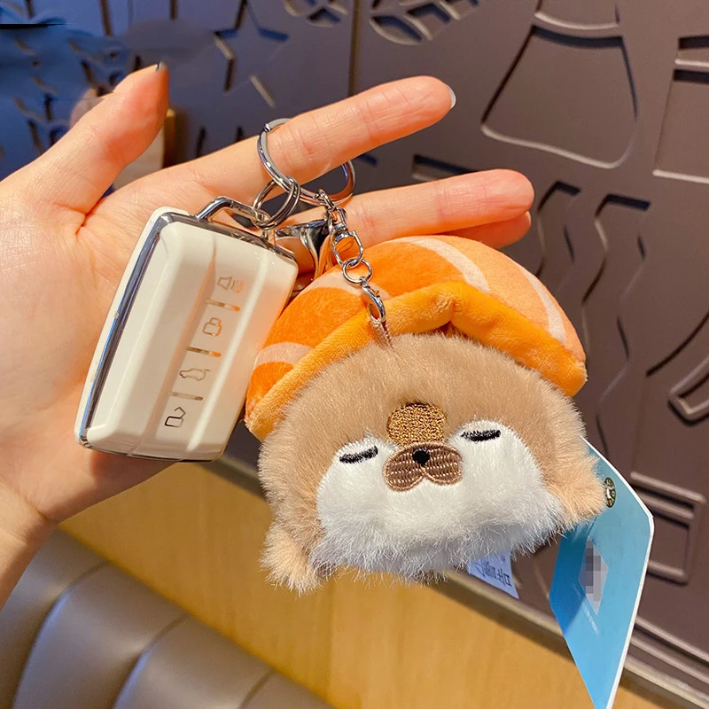 Cartoon Funny Sweet Shrimp Sushi Keychains Cute Kawaii Sea Otter Keyring Couple Friends Car Bag Key Chains Decoration