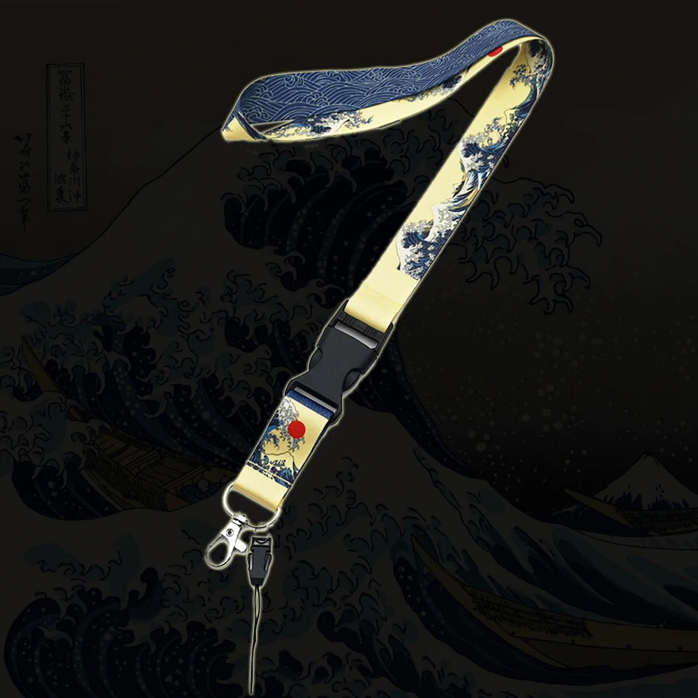 Cordón de carreras estilo JDM Hokkaido Waves, tarjeta de identificación móvil, correa colgante para surf de Kanagawa, cordones para el cuello para llaves