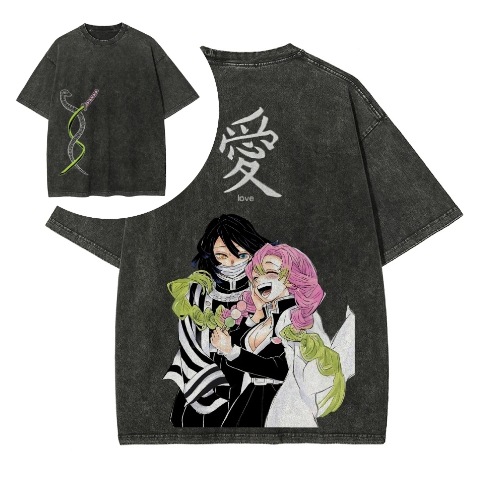 

Футболка с короткими рукавами в стиле ретро Demon Slayer с аниме-принтом для мужчин и женщин, модная и повседневная с короткими рукавами
