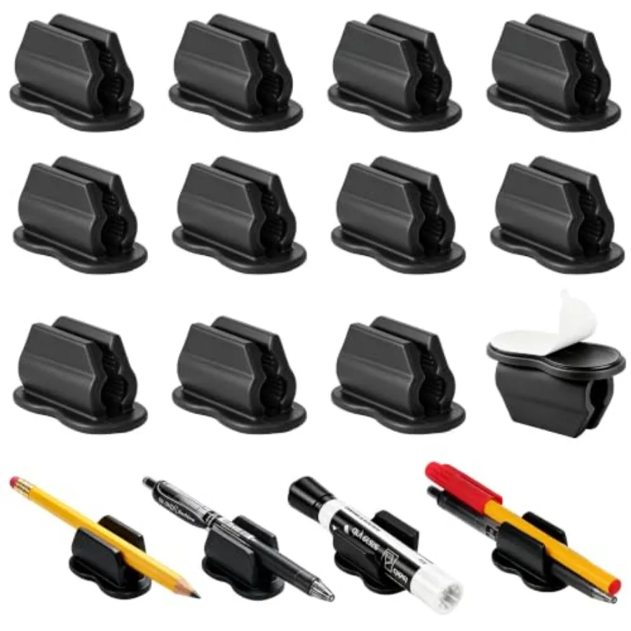 Adhesive Pen Holder Pencil Holder for Desk Wall Clipboard Notebook Car 12PCS Dry Erase Marker Holder for Whiteboard Fridge Offi