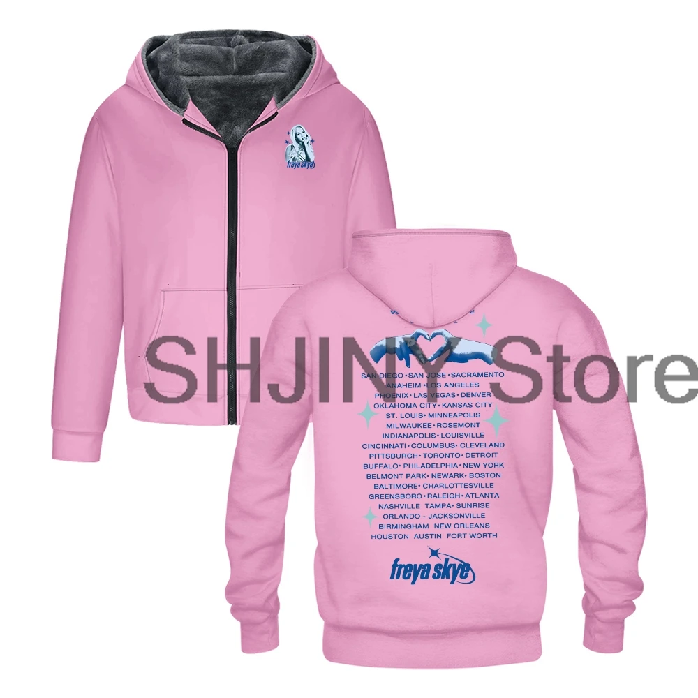 Freya Skye Tour Merch 후드 자켓 파카 유니섹스 긴 소매 지퍼 후드 여성 남성 겨울 아우터 코트
