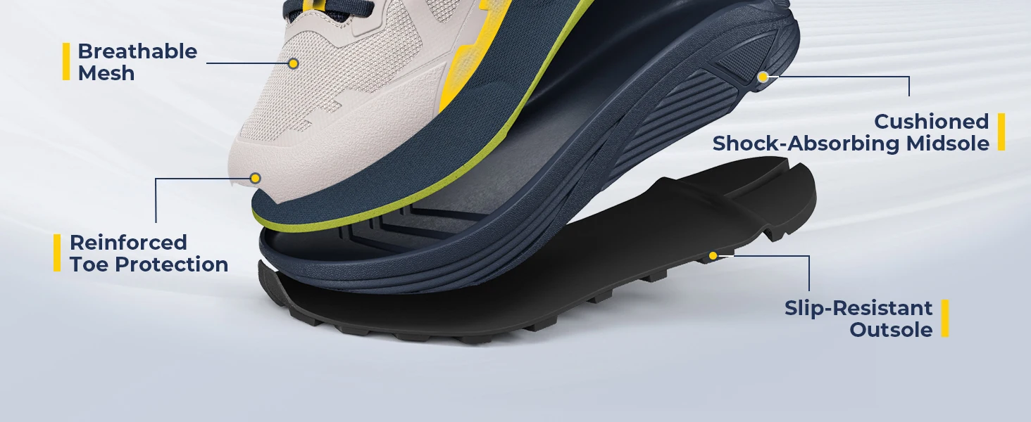 Fitville Herren Trail-Laufschuhe mit breiter Zehenbox, Sportschuhe, atmungsaktiv, mit Dämpfung, Outdoor-Wanderschuhe für Herren, mit Fußgewölbestütze – Detail 6