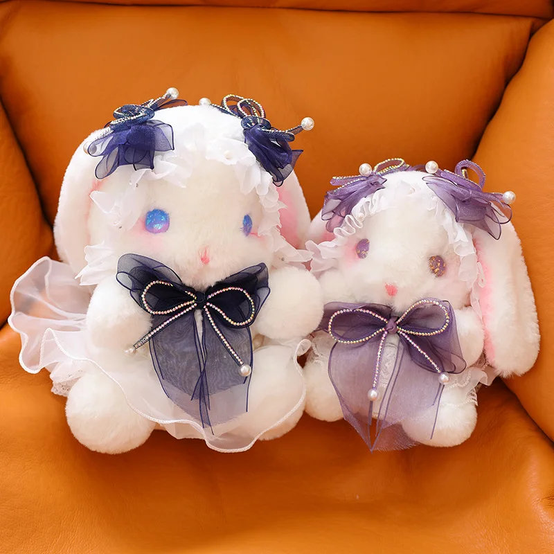 

20/25cm Lolita Rabbit Baby Plushie White Bunny Cute Cartoon Rabbit Sitting Doll Satin Dressed Cute Animal Girls Girlfriend Gifts