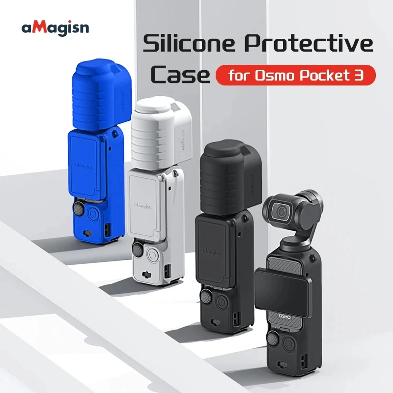 aMagisn Silicone Protective Case Soft Shell Black/Blue/Gray Cover Sports Camera Accessory for DJI OSMO Pocket 3 Pocket3