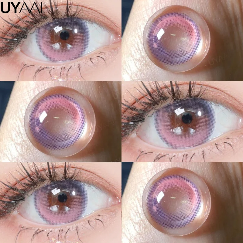 UYAAI-lentes de contacto de Color rosa para Cosplay, lentillas de Anime de moda coreana, cosméticos para ojos, lentillas de colores, lentes rojas, 1