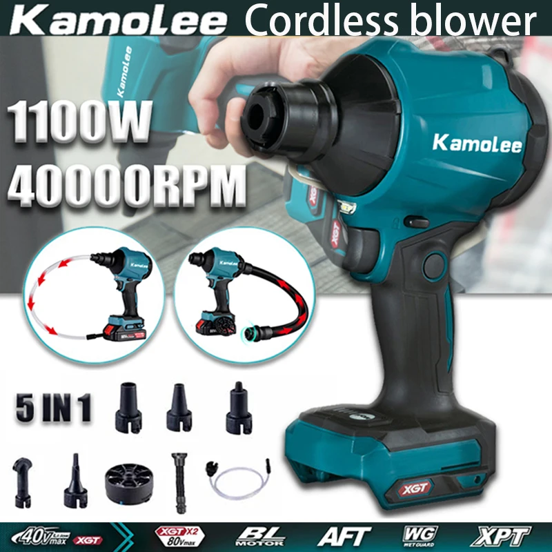 

Kamolee 40500RPM Dust Blower Inflator 1100W Cordless Air Blower Vacuum Multifunction Rechargeable Blower for Makita 18VBattery