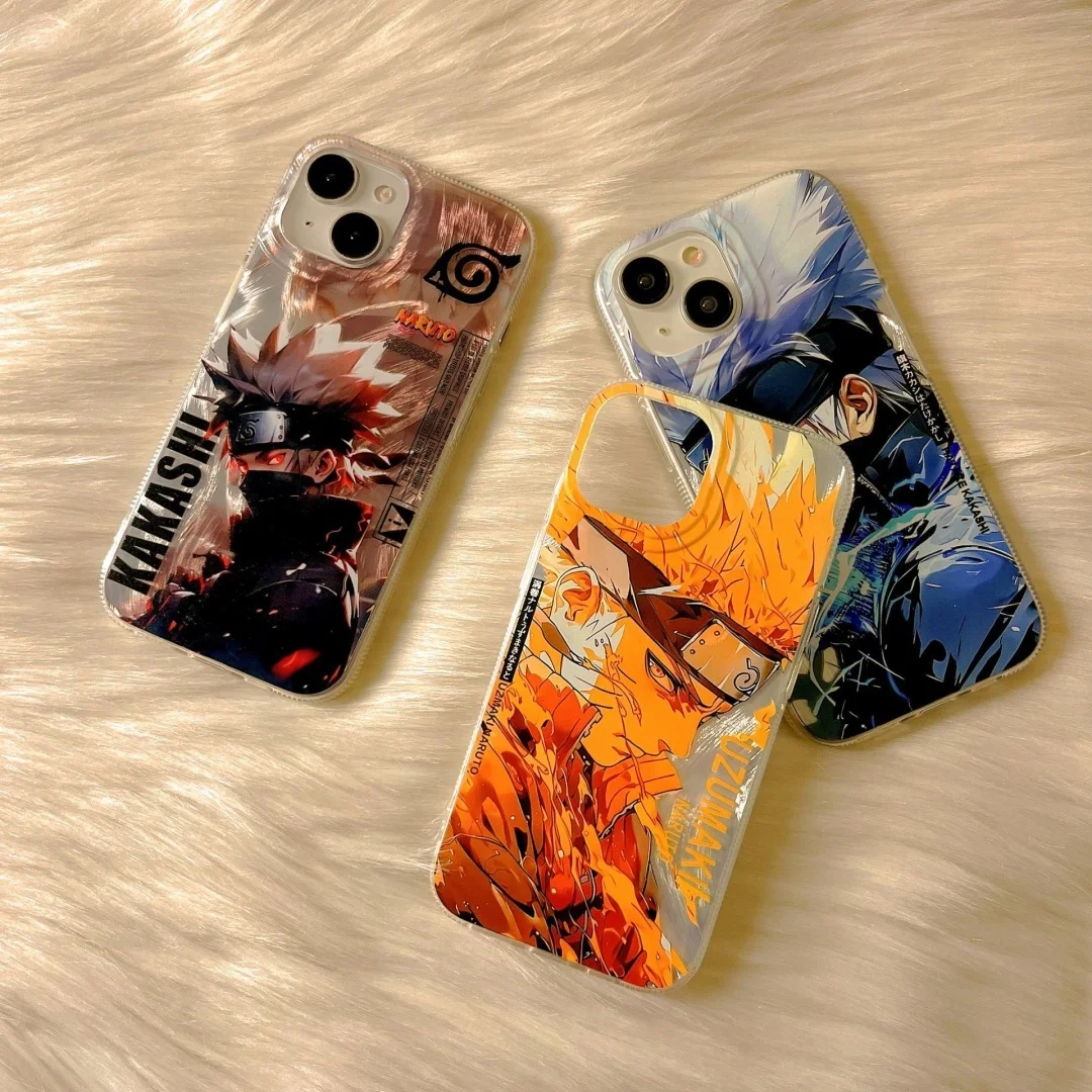 Funda de teléfono Anime Naruto para Apple iPhone 16 15 14 13 12 11 Pro Max Plus 16plus Kakashi Sasuke cubierta trasera de dibujos animados a prueba de golpes
