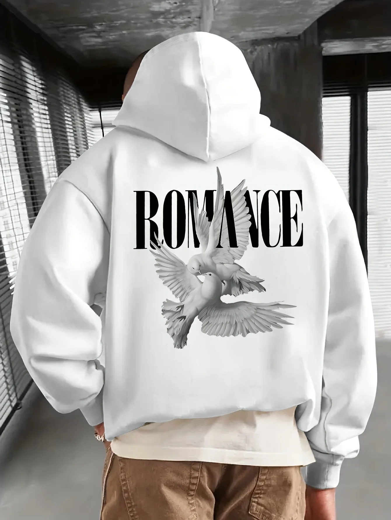 High-quality men's autumn/winter hooded sweatshirt with pigeon print, versatile, sporty, casual, loose fit, fleece lining.