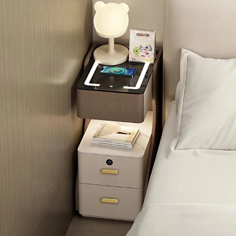 Smart Office Storage Bedside Table Mid Century Drawers Hotel Charging Night Stand Vintage White Narrow Bedroom Furniture