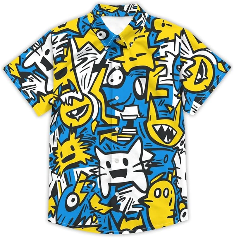 

3D Printed Yellow Duck Shirts For Men Clothes Funny Pineapple Graphic Blouses Hawaiian Male Short Sleeve Y2k Button Shirts Top