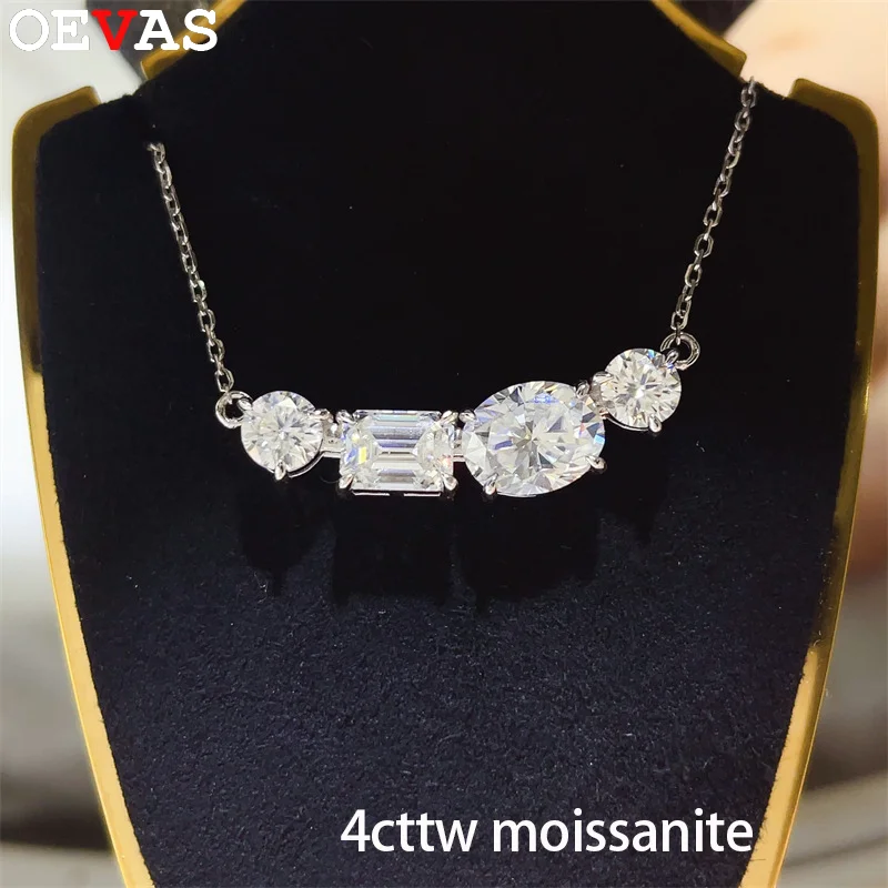 

OEVAS 4cttw Full Moissanite Necklace Pendant 100% 925 Sterling Silver Irregular necklace for Women Wedding Party Fine Jewelry