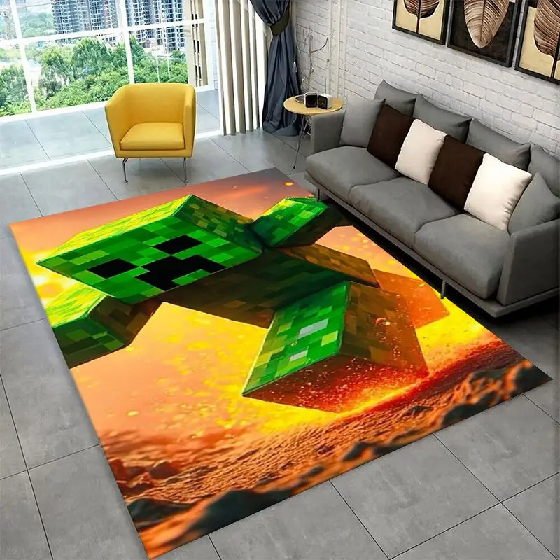 Cartoon S-Sandbox Pixel Bulding Game Non-Slip Area Rug for Living Room,Bedroom,Playroom,Carpet Floor Mat Home Decor Rug Kid Room