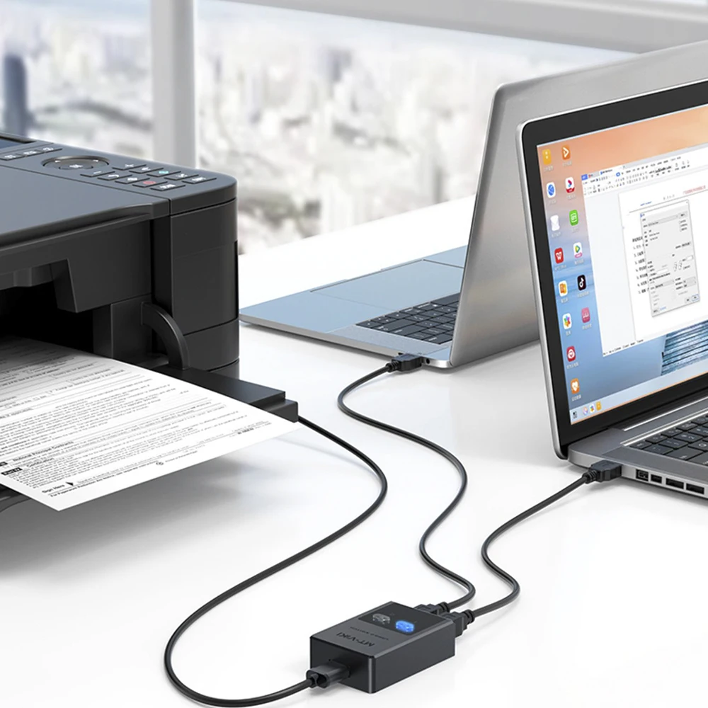 MT-VIKI Auto USB Printer Sharing Switch 2 In 1 Out USB Selector Splitter 1 to 2 for Printer MT-SW221-CH