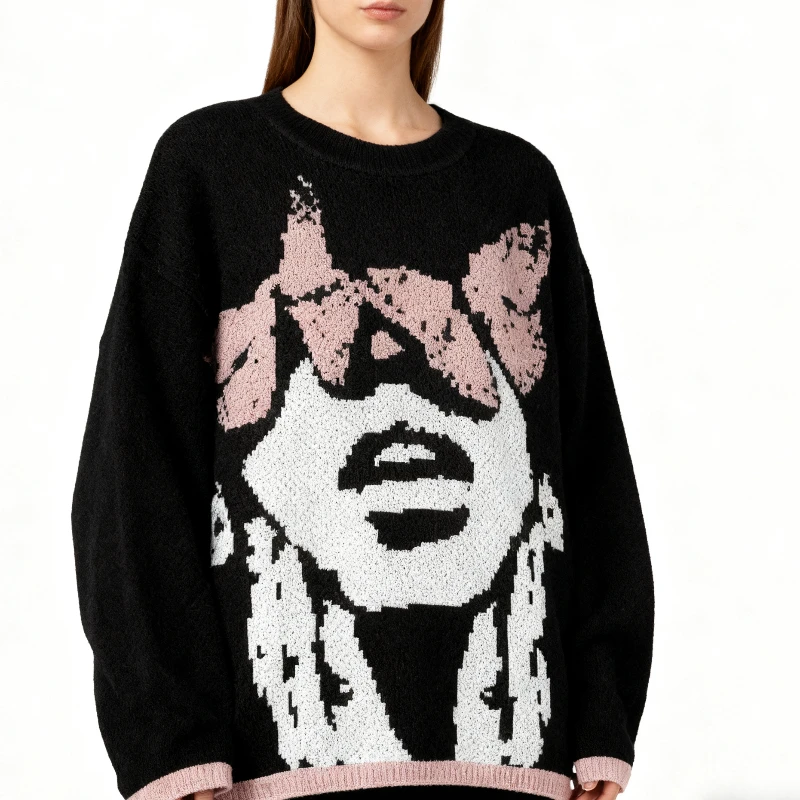 2025 Caldo ritratto gotico stampato felpa con cappuccio maglione invernale maglione lavorato a maglia maglione allentato Hip Hop High Street