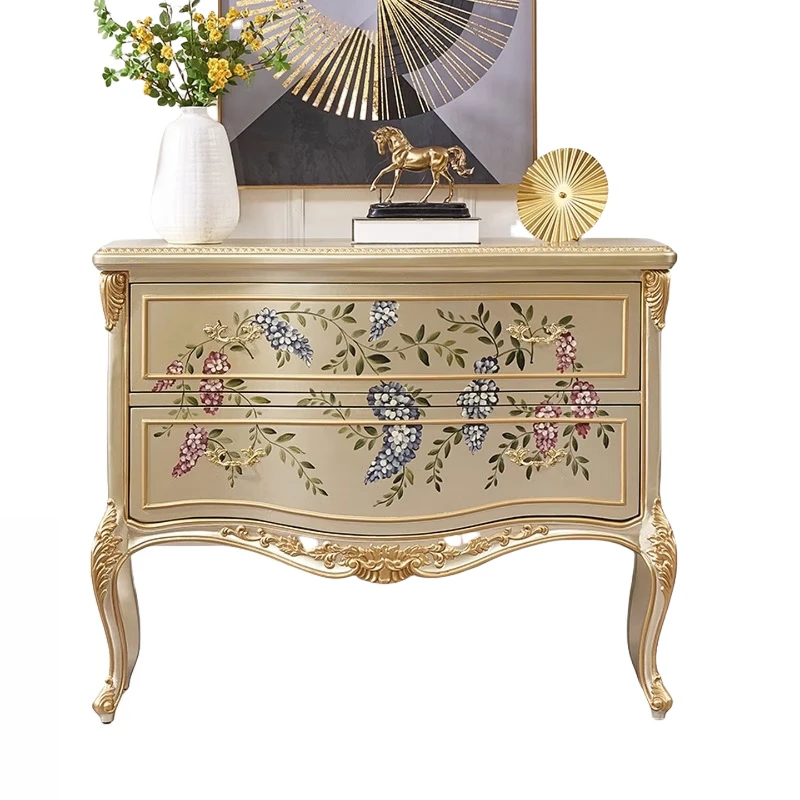 French light luxury chest, living room against the wall, porch side cabinet, bedroom end of bed, European art painting