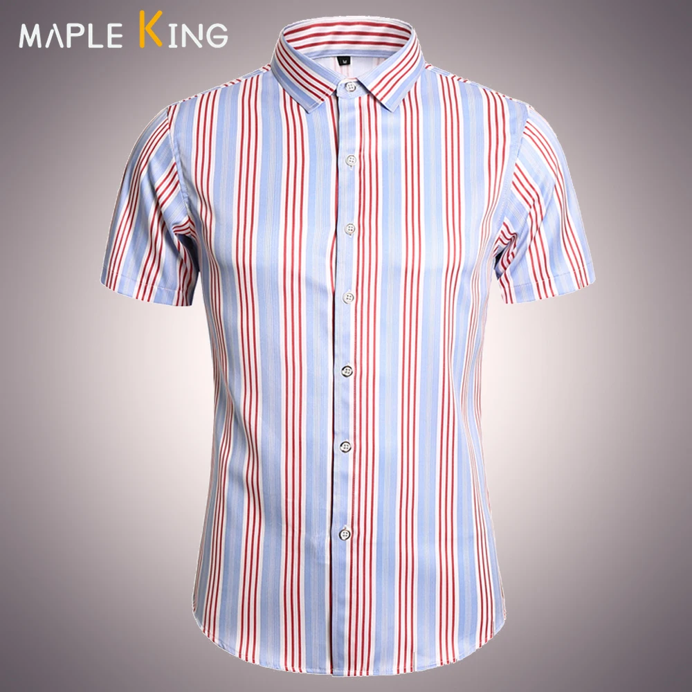 Striped Printed Mens Shirts Camisas Streetwear 2025 Summer Short Sleeve Business Office Button Down Shirt for Men Chemise Tops