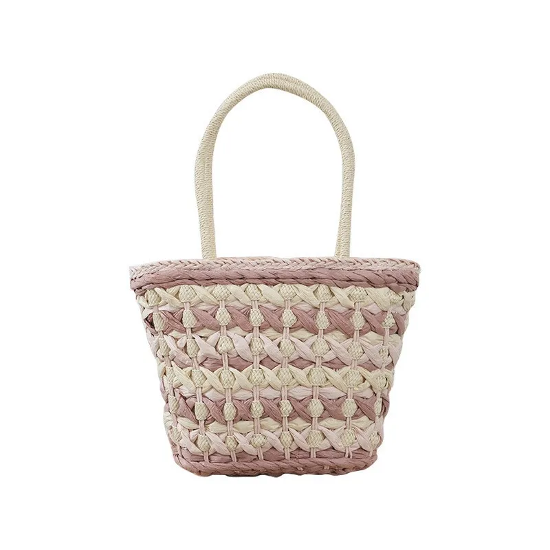

​​2025 Summer Colorblock Woven Tote Bag Amazon Exclusive Large Bucket Bag Straw Beach Bag Handmade Boho Shoulder Bag​