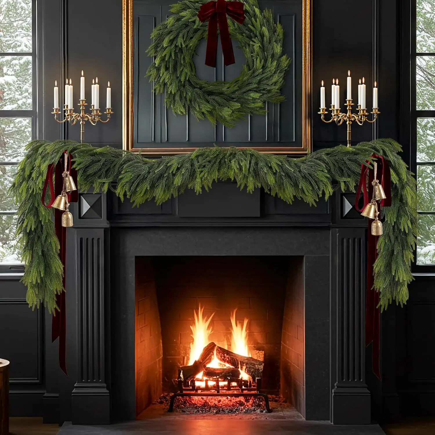 6FT Christmas Norfolk Pine Garland Real Touch Pine Artificial Faux Greenery Garlands Winter Christmas Garland for Table Mantle F