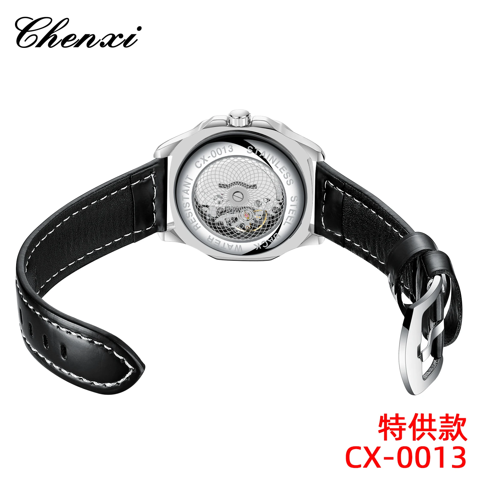 Reloj Chenxi 0013 para hombre, relojes deportivos de cuarzo con fondo transparente para hombre, reloj de pulsera de cuero resistente al agua, reloj Masculino