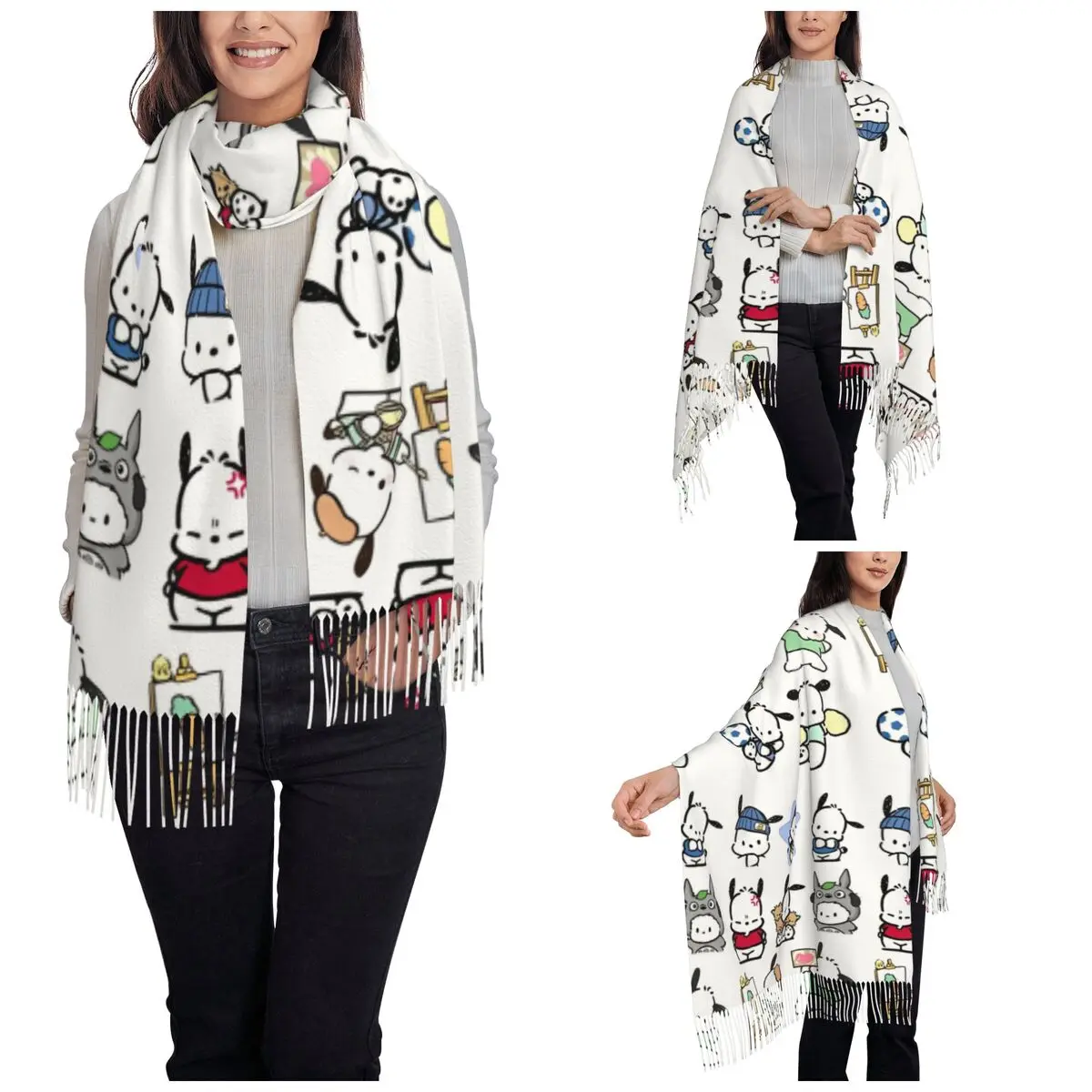 Cute Dog Cartoon Pochacco Shawl Wrap for Womens Warm Large Long Scarf Pashmina Shawl Scarves