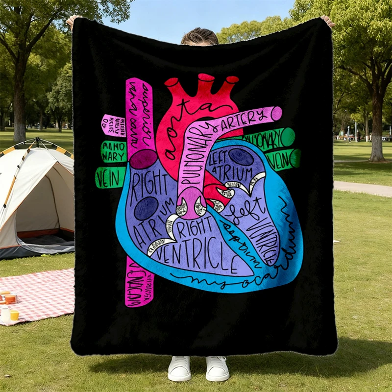 Heart Anatomy Flannel Blanket, Nursing School Flannel Throw, Medical School Student Cozy Blanket