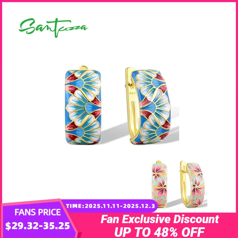 

Серьги SANTUZZA из стерлингового серебра 925 пробы для женщин, винтажные ‌ Эмалированные цветочные нежные пастельные клипсы ювелирные изделия ручной работы