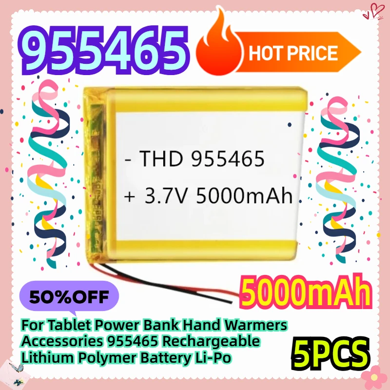 

For Tablet Power Bank Hand Warmers Accessories 955465 3.7V 5000mAH Rechargeable Lithium Polymer Battery Li-Po