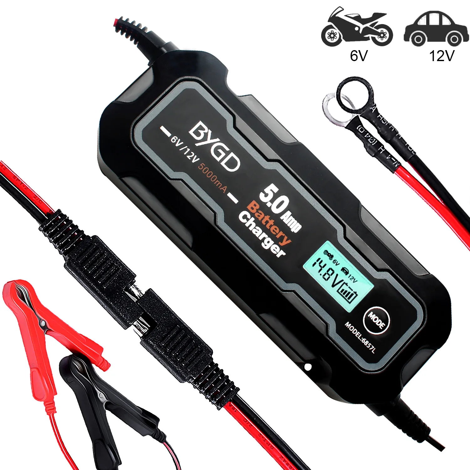High Power Smart Battery Charger 6V 12V 5A with Pulse Repair for Car Lead Acid AGM Battery Maintainer