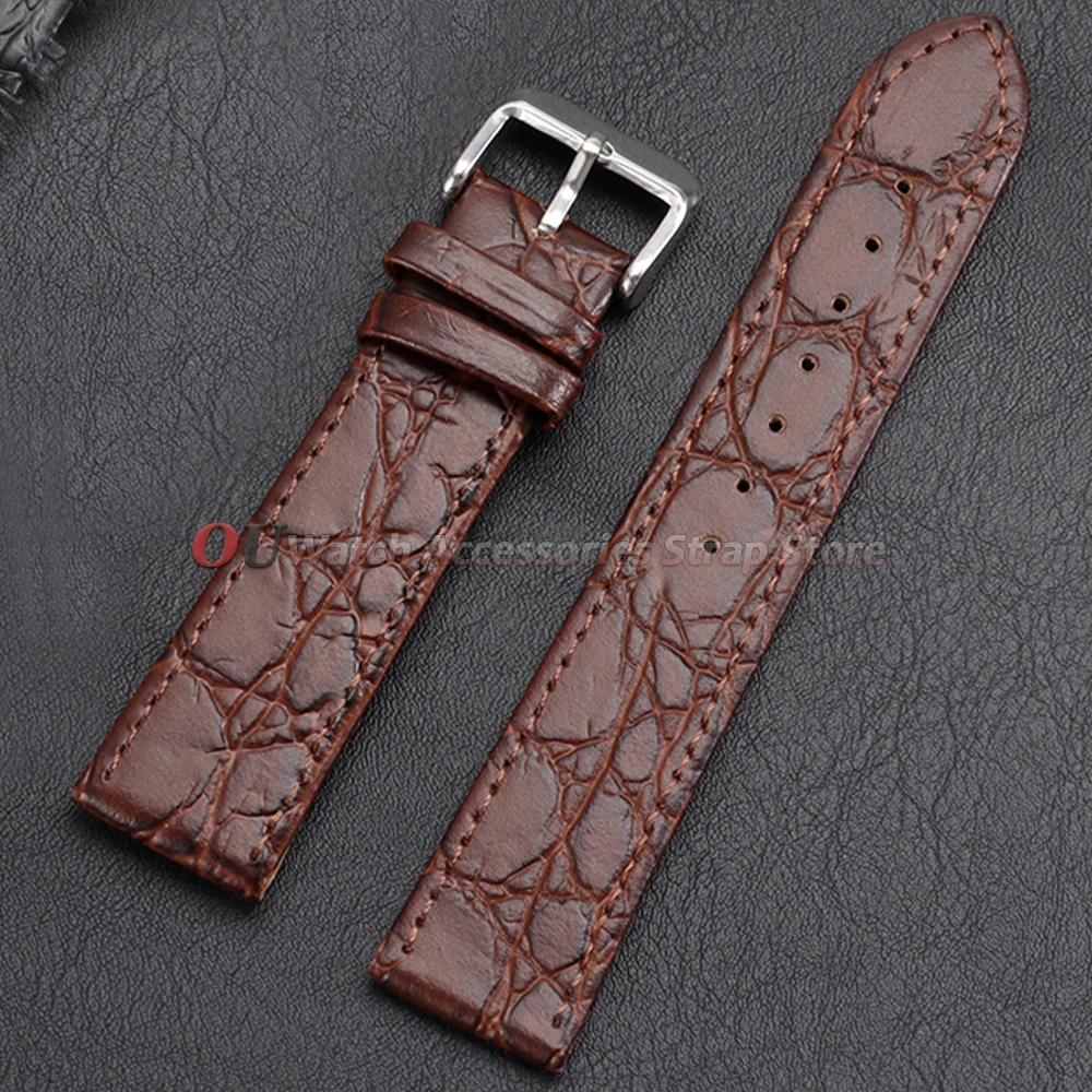 Vintage Leather Watchband Strap Black Brown 13mm 18mm 20mm for Omega Wristband Matte Crocodile Embossed Watch Bracelet For Seiko