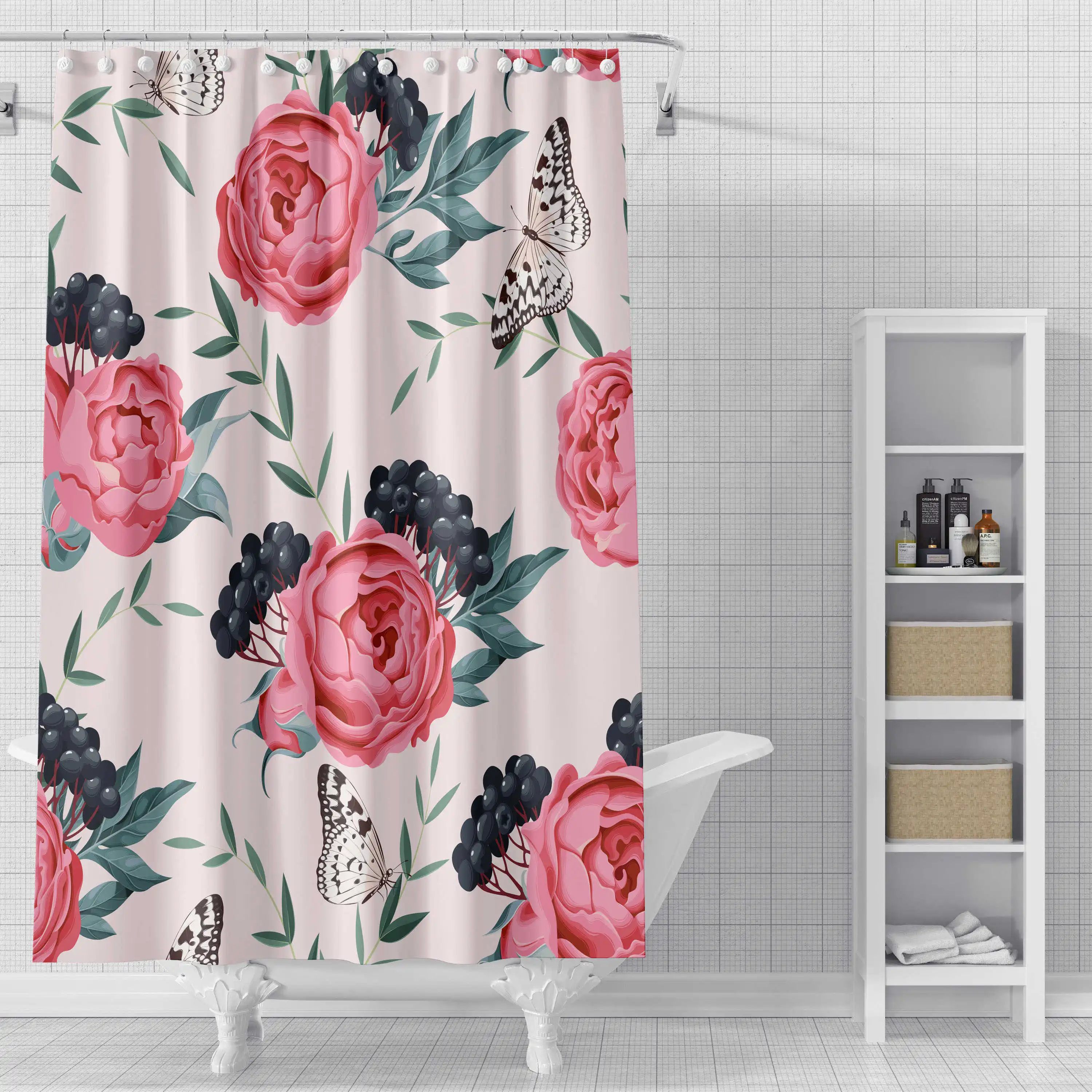 Flower Shower Curtain Waterproof and Mildew Proof Hanging Curtain High-end Bathroom Shower Curtain