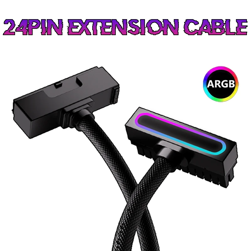 

AIJS ATX 24Pin Motherboard GPU CPU Extension Cable 30cm With ARGB 18AWG 90° One-Line Connector PC Build Trends Cable