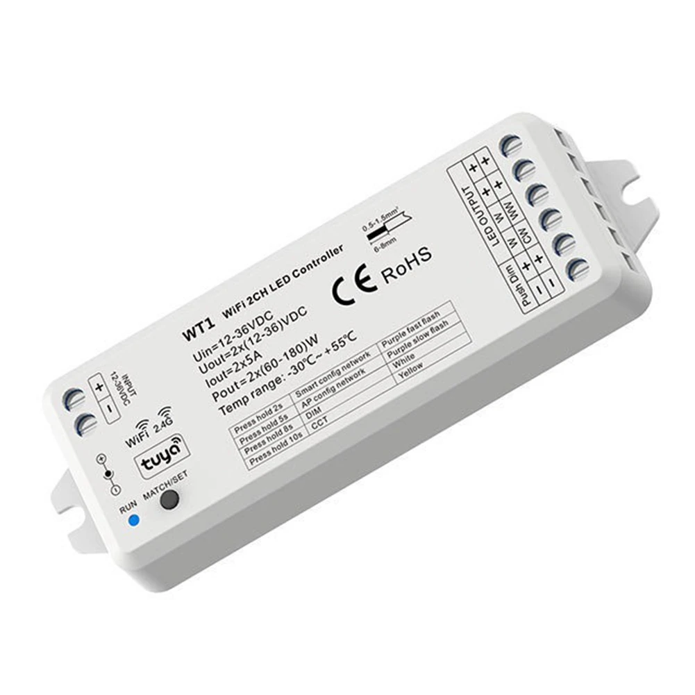 【~ New N07R】Tuya LED Dimmer 12-36V 2CH with 2.4G Wireless Remote Control LED Strip Controller for Single Color LED Strip
