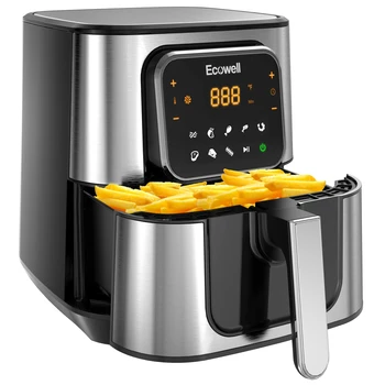 Image ECOWELL TXS5T2 Air Fryer, 6 Quart Airfryer, Large Stainless Steel Air Fryers for 3-5 People, 8 Food Presets, Digital Touch Scree