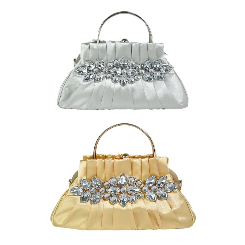 

Women Bag Rhinestones Shoulder Bag Pleated Evening Clutch Bag Evening Handbag