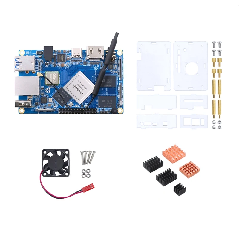 Voor Oranje Pi 4 LTS Development Board RK3399 Chip Moederbord 4G Geheugen 16G EMMC Met Shell + koelventilator + Koellichaam