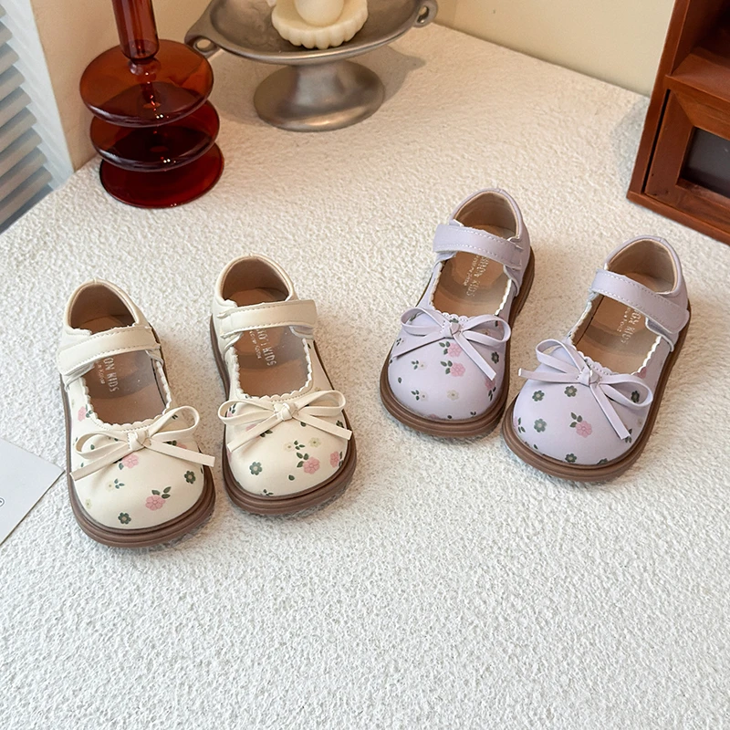 

New Fashion Girls Party Shoes Spring Autumn Elegant Children Casual Leather Shoes Sweet Bowknot Kids Princess Mary Jane Shoes