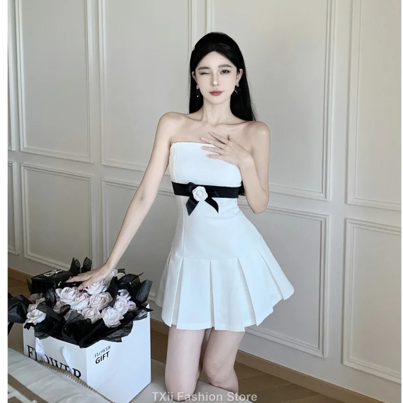 Sweet White Party Dress Sexy 3D Camellia Slim Short Dresses Summer New Removable Straps  White Club Outfits for Women Vestidos