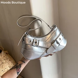 MOODS Y2K Single Shoulder Bags For Women Belt Design Underarm Armpit Punk Motorcycle Bag 2024 Luxury Designer Purses And Handbag