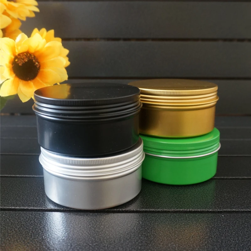 

200g 200ml Gold Green Empty Round Aluminum Box Metal Tin Cans Cosmetic Cream DIY Refillable Jar Tea Aluminum Pot Black Container