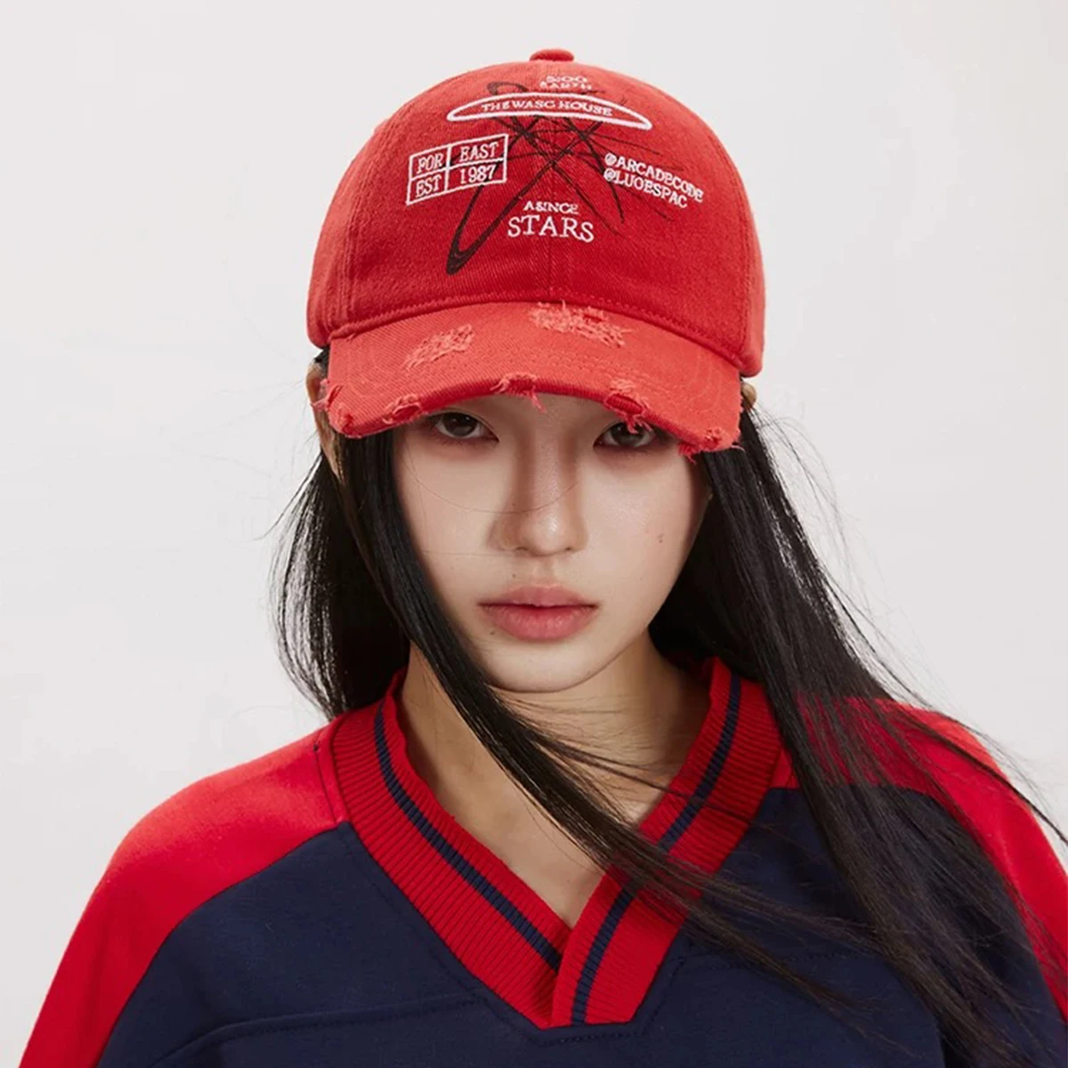 Czapki bejsbolówki w stylu \"broken style\" z motywem osobistym, nowe unisex, przeciwsłoneczne, uniwersalne, postarzane, hip-hopowe, modne czapki z daszkiem na zewnątrz.