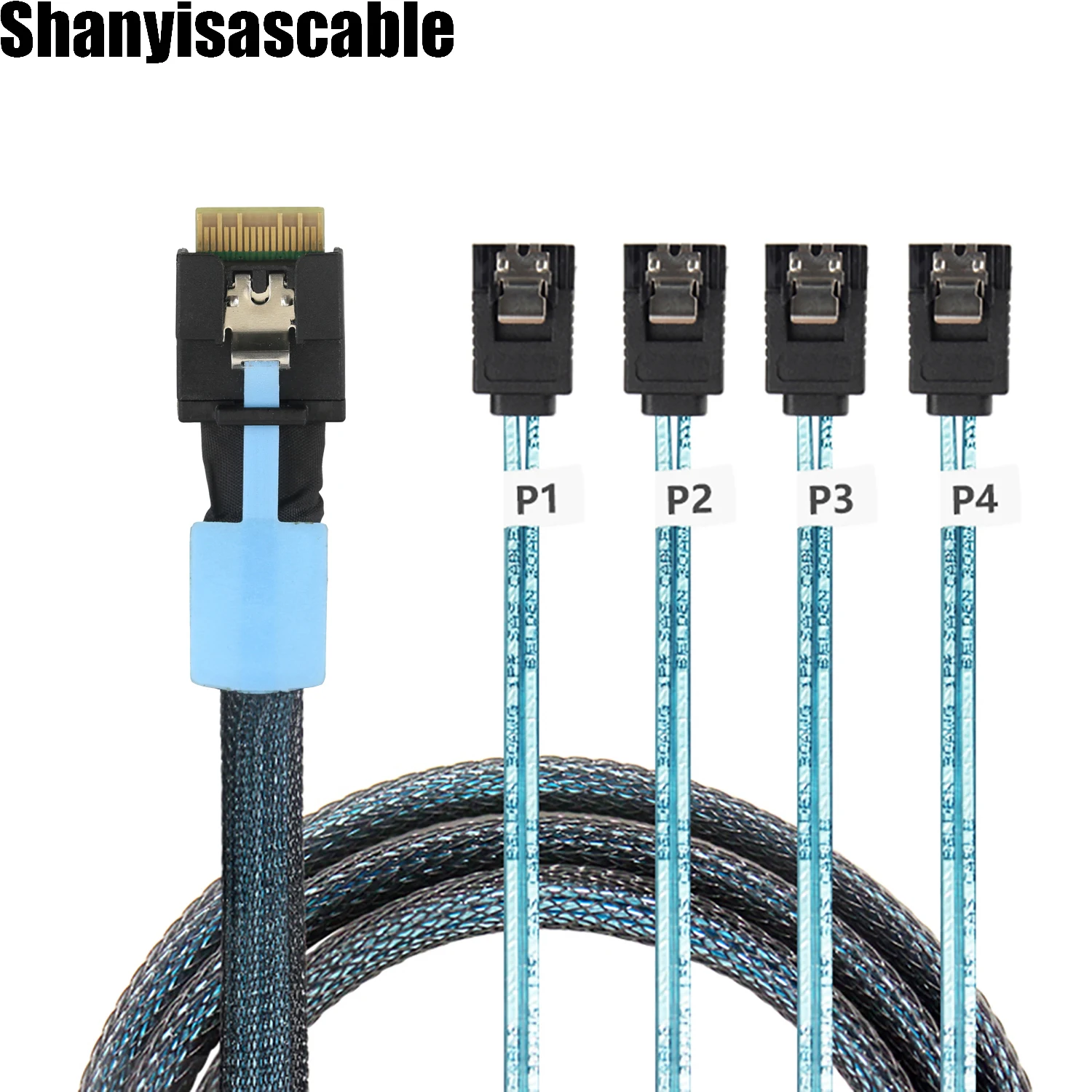 1m PCIE Slimline SAS SFF-8654 4I 38P Anti-deflection belt pull to 4X SATA male for SSD High-speed Server Cable