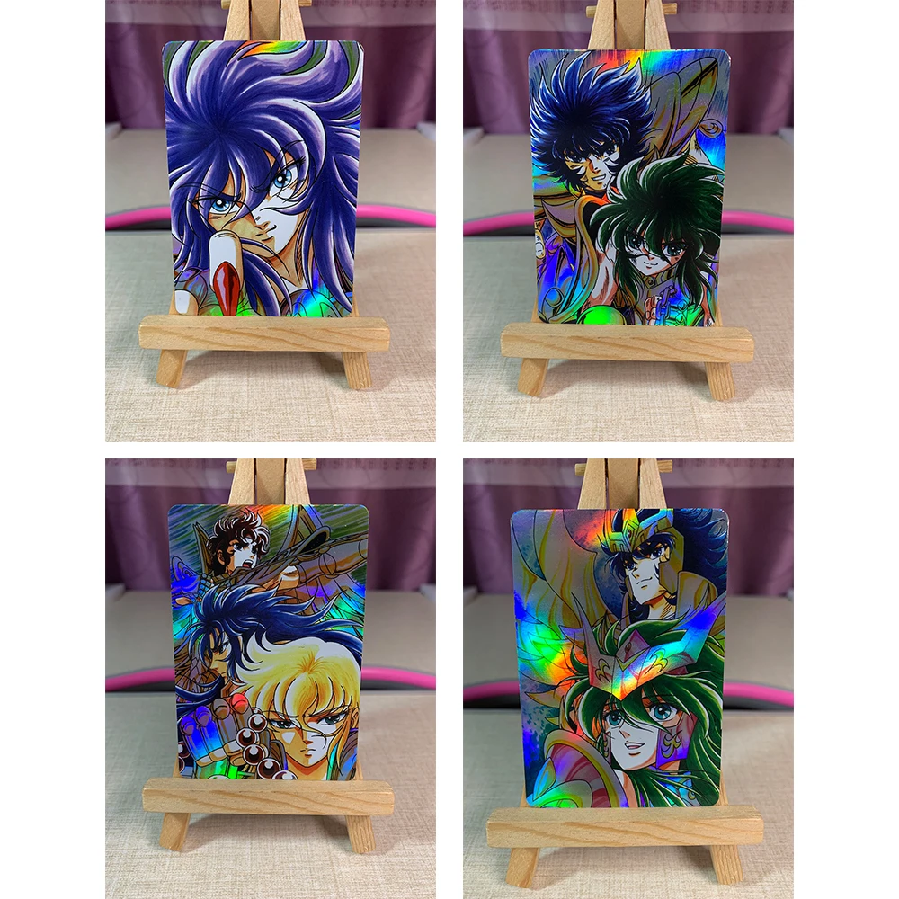 Saint Seiya DIY 8PCS/SET Hyoga Shiryu Minos Colorful glitter gauze glitter texture refraction collection card holiday gifts