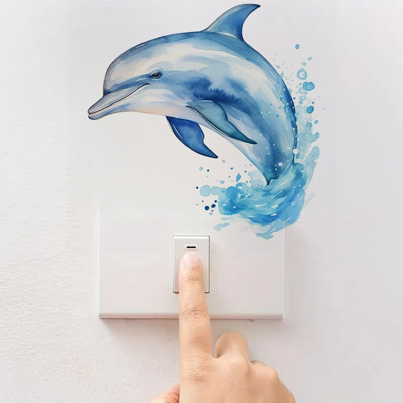 Watercolor Dolphin Sticker, Water-proof Home Swith Decal, Used for Wall, Bathroom, Cabinet, Door,Toilet, Car, Laptop