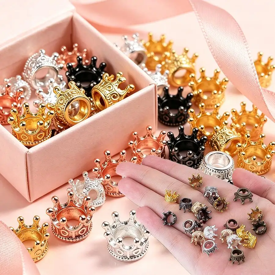 15/35pcs Mini Crown Spacer Beads, Alloy Bead Charms, Decorative Accessories for Bracelet Making, Jewelry & Handmade Ornament XJM
