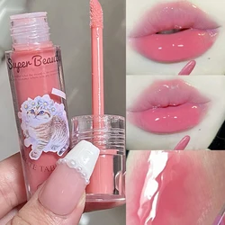 Cute Cat Mirror Jelly Lip gloss Tubes Waterproof Moisturizing Lasting Nude Pink Liquid Lipstick Lip Tint Makeup Korean Cosmetics