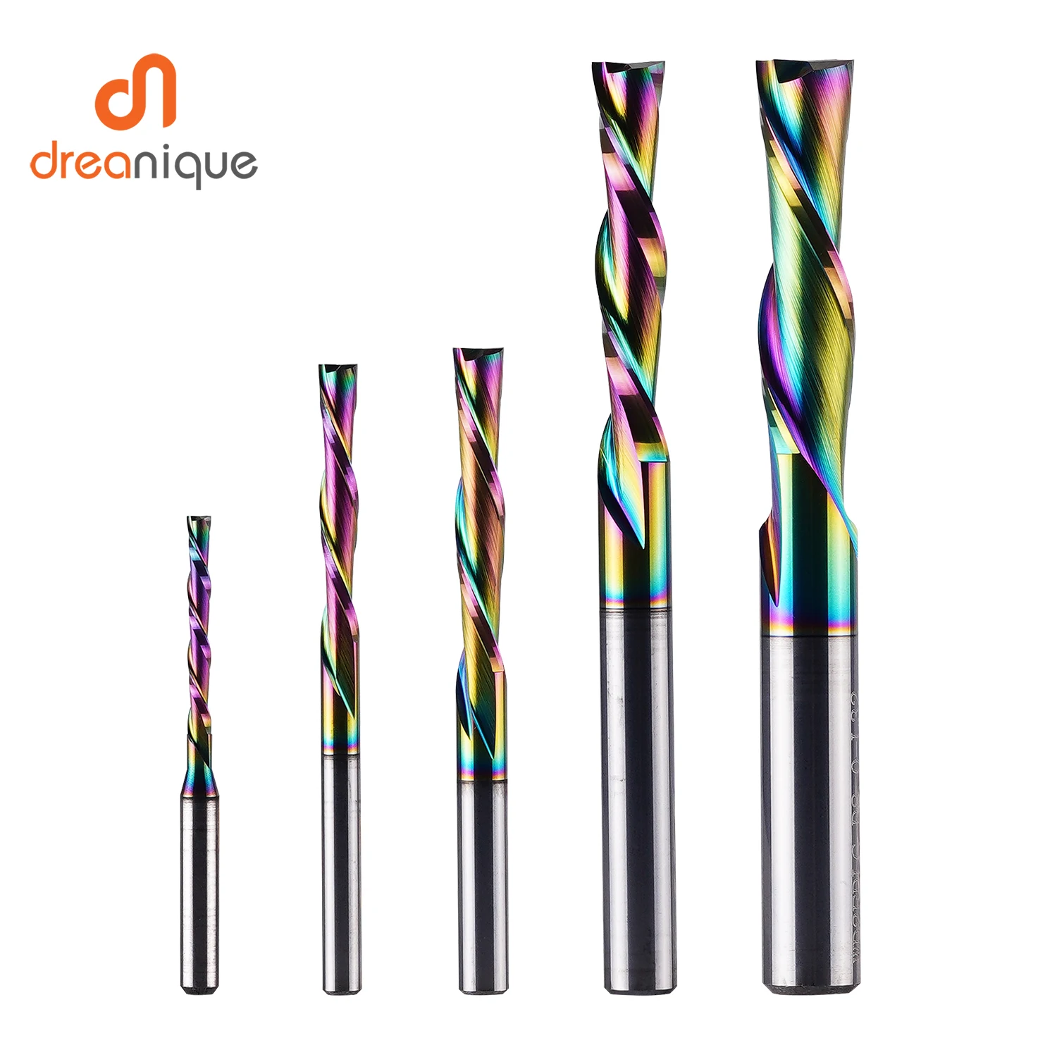 Dreanique 1szt DLC Powłoka pełnowęglikowa Frez 3.1,4,6,8, 10,6.35mm 2-ostrzowy spiralny frez trzpieniowy do drewna MDF Down Cut